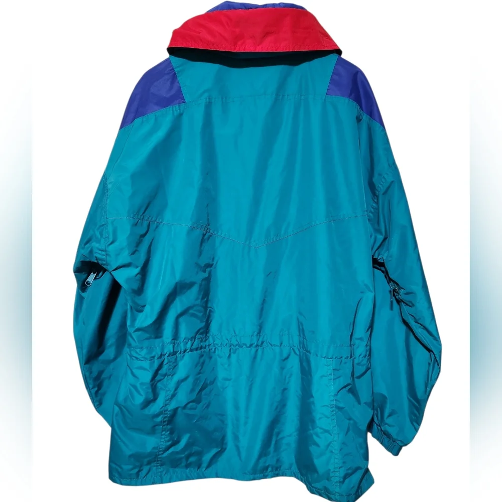 Vintage 90's Columbia Teal Anorak Retro Hideaway Hood Radial Sleeve Large